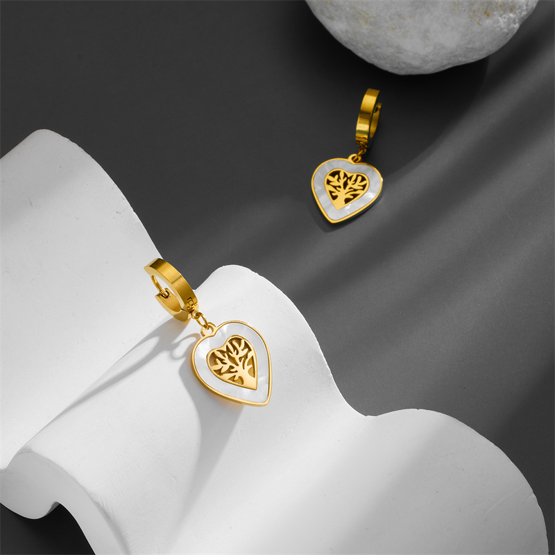 1 Pair Cute Sweet Tree Heart Shape Plating Hollow Out Titanium Steel Acrylic 18K Gold Plated Drop Earrings display picture 6