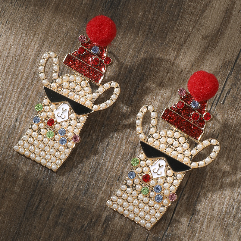 Cute Alpaca Alloy Inlay Artificial Pearls Rhinestones Christmas Women's Drop Earrings display picture 1