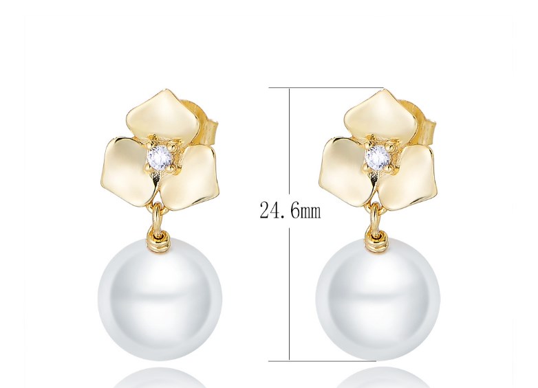1 Pair Elegant Flower Inlay Imitation Pearl Sterling Silver Zircon Drop Earrings display picture 4