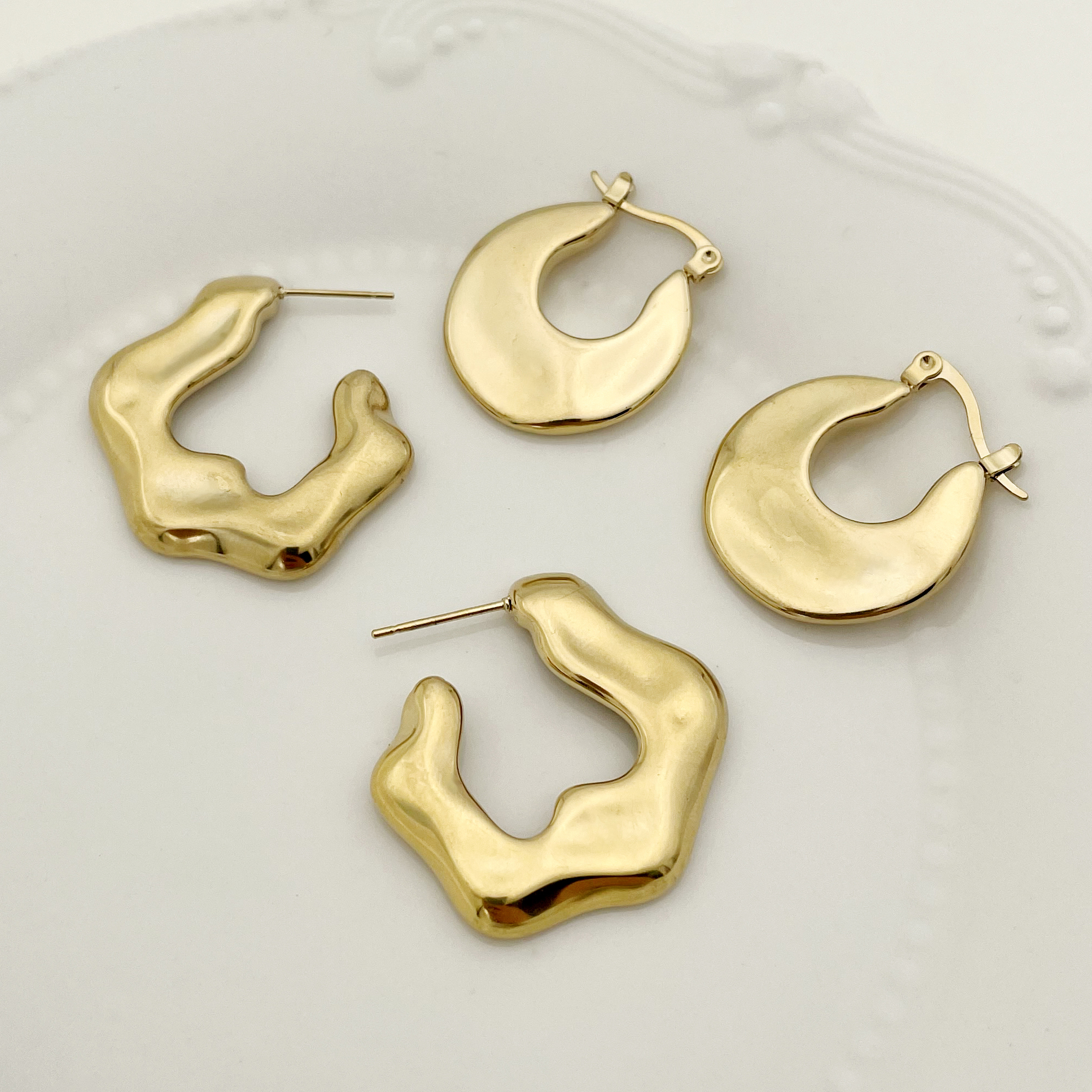 1 Pair Retro Geometric Plating 304 Stainless Steel 14K Gold Plated Earrings display picture 4