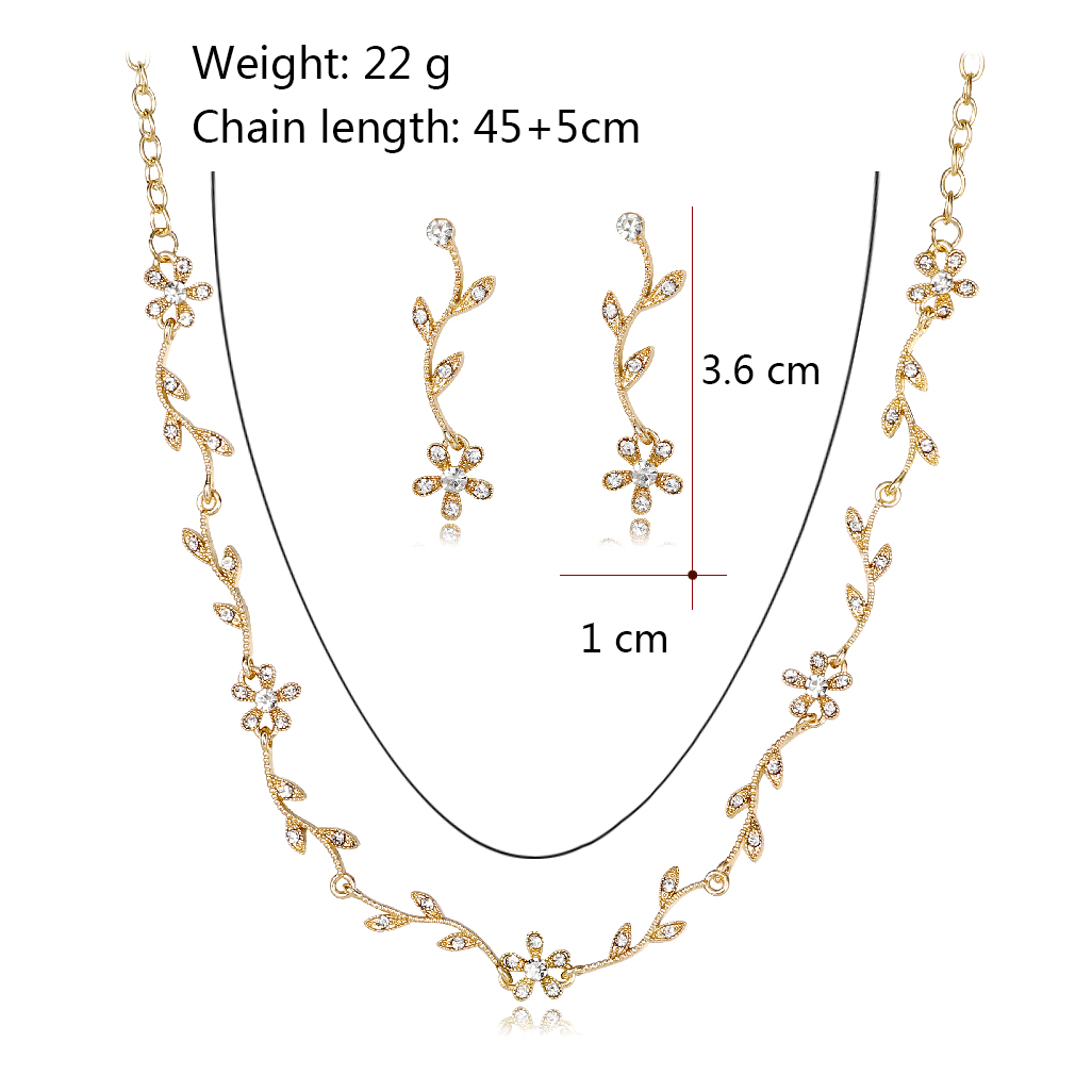 Elegant Leaf Alloy Inlay Rhinestones Silver Plated Women's Earrings Necklace display picture 1