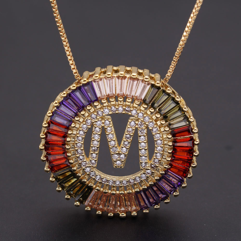 Commuer Lettre Le Cuivre Placage Incruster Zircon Plaqué Or Pendentif display picture 4