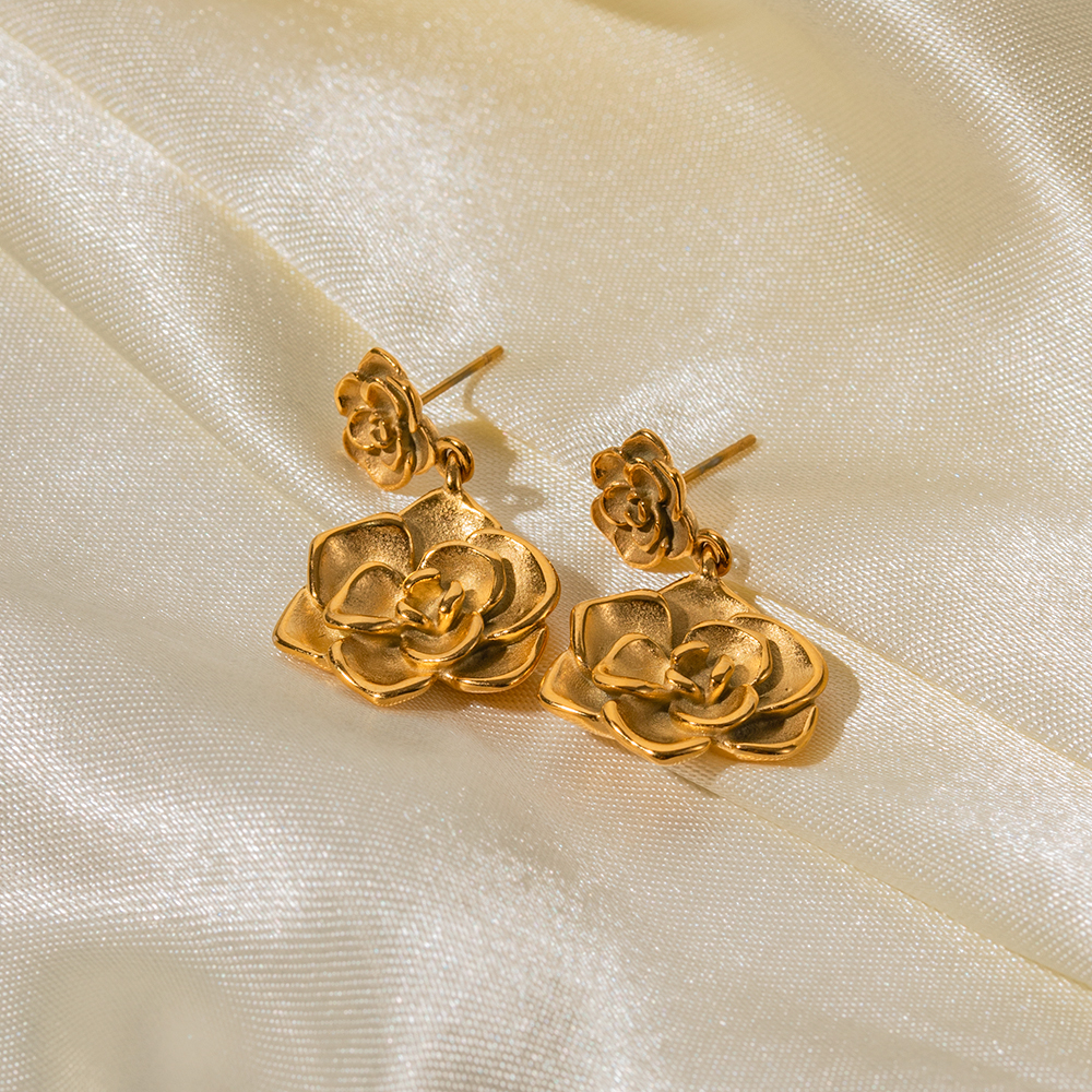 1 Pair Ig Style Rose Plating Stainless Steel 18k Gold Plated Dangling Earrings display picture 3