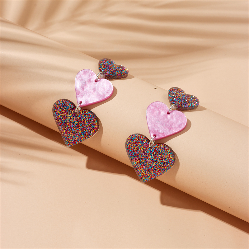 Sweet Heart Shape Arylic Sequins Women's Drop Earrings display picture 3