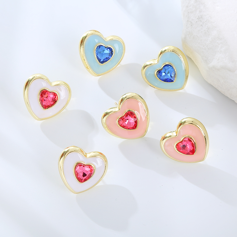 Sweet Artistic Heart Shape Alloy Plating Inlay Rhinestones Gold Plated Women's Ear Studs display picture 2