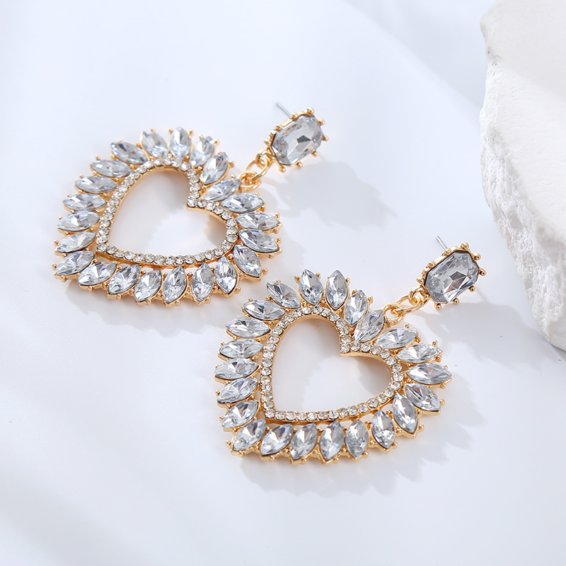 Élégant Luxueux Forme De Cœur Alliage Placage Incruster Strass Plaqué Or Femmes Boucles D'oreilles display picture 8