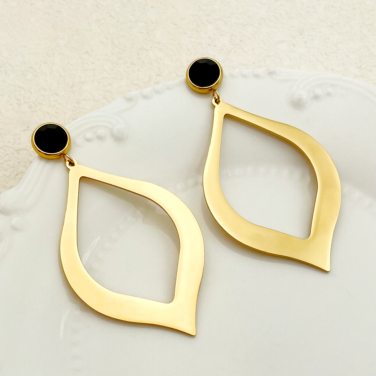 1 Pair Simple Style Geometric Plating Inlay 304 Stainless Steel Natural Stone Glass Stone 14K Gold Plated Drop Earrings display picture 2