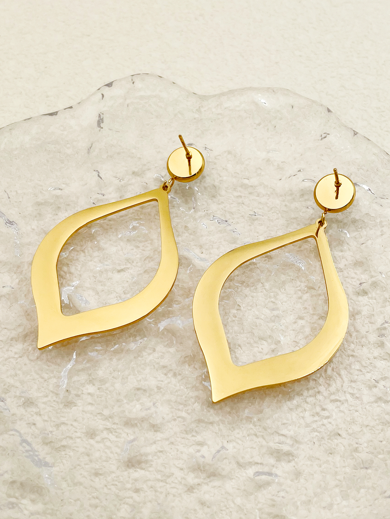 1 Pair Simple Style Geometric Plating Inlay 304 Stainless Steel Natural Stone Glass Stone 14K Gold Plated Drop Earrings display picture 1