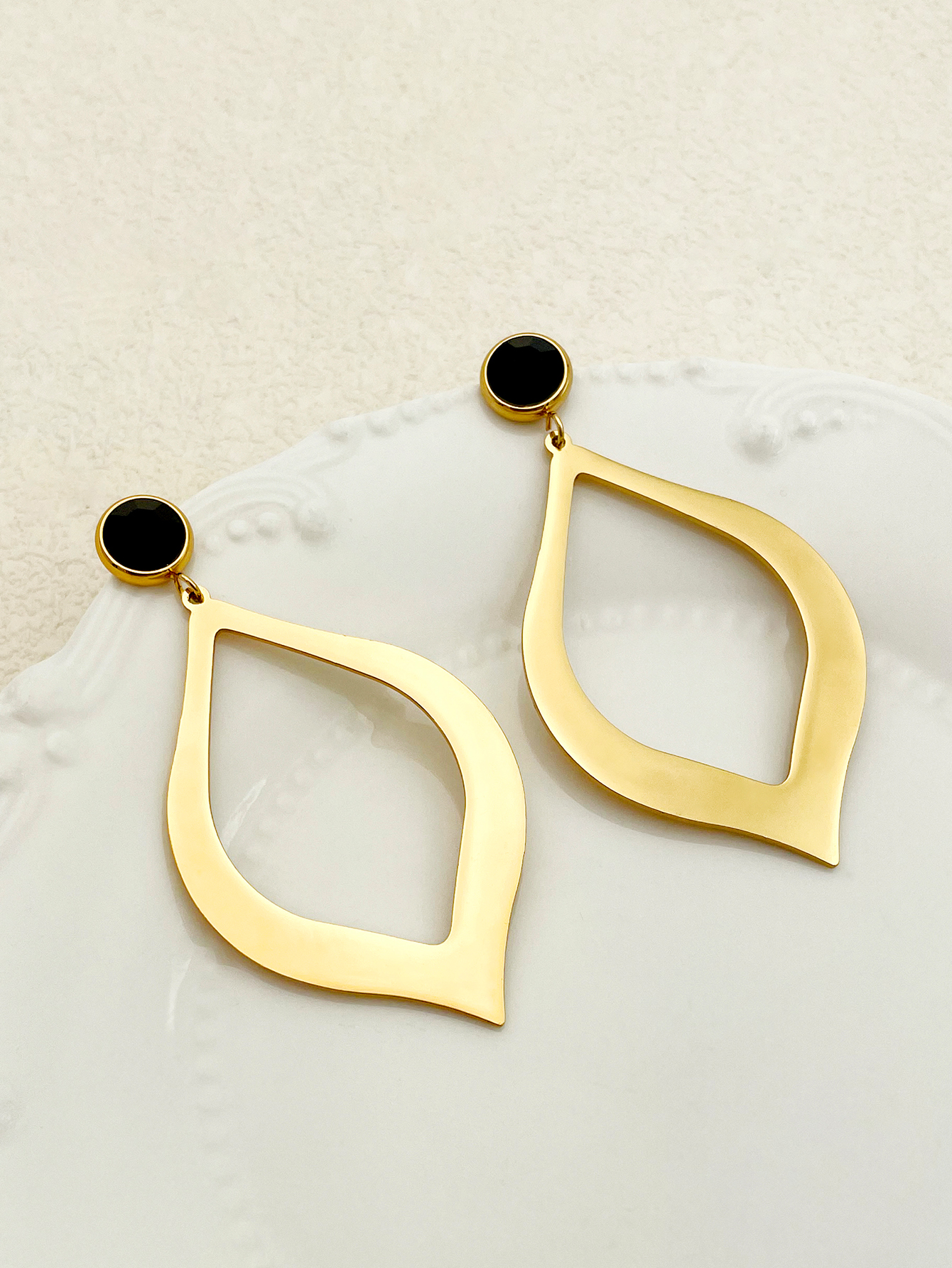 1 Pair Simple Style Geometric Plating Inlay 304 Stainless Steel Natural Stone Glass Stone 14K Gold Plated Drop Earrings display picture 4