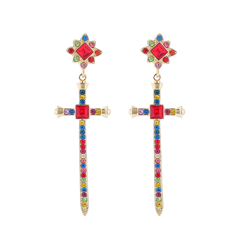Vintage Style Artistic Cross Alloy Plating Inlay Rhinestones Gold Plated Women's Drop Earrings display picture 7