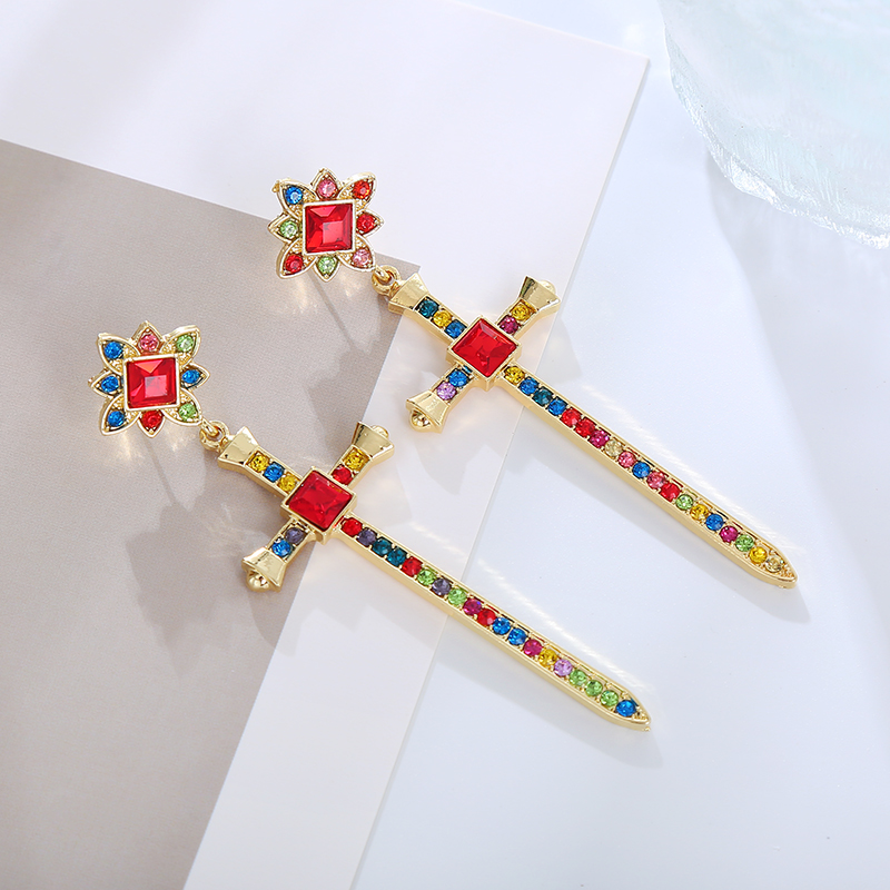 Vintage Style Artistic Cross Alloy Plating Inlay Rhinestones Gold Plated Women's Drop Earrings display picture 6