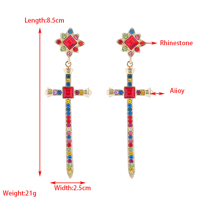 Vintage Style Artistic Cross Alloy Plating Inlay Rhinestones Gold Plated Women's Drop Earrings display picture 1
