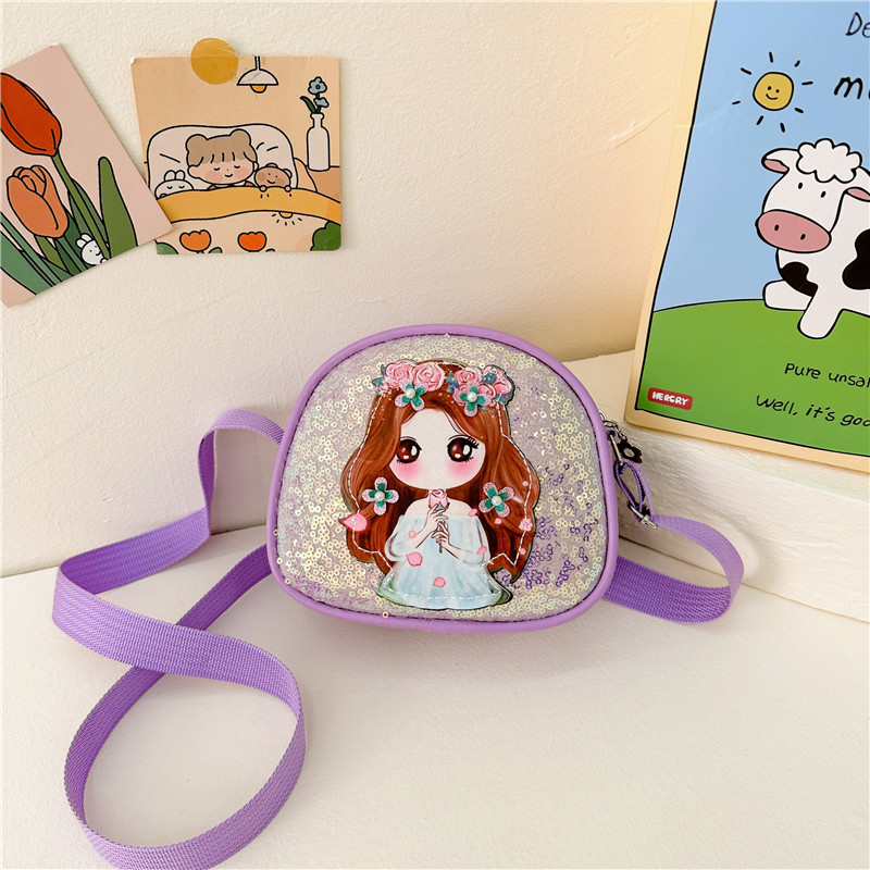 Girl's Pu Leather Cartoon Character Cute Sequins Square Zipper Crossbody Bag display picture 1