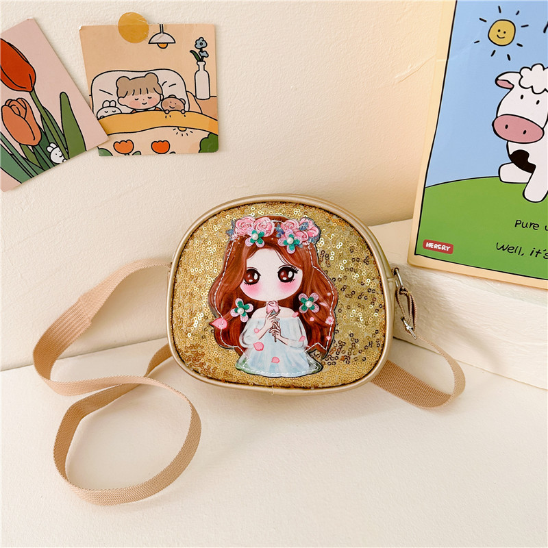 Girl's Pu Leather Cartoon Character Cute Sequins Square Zipper Crossbody Bag display picture 2