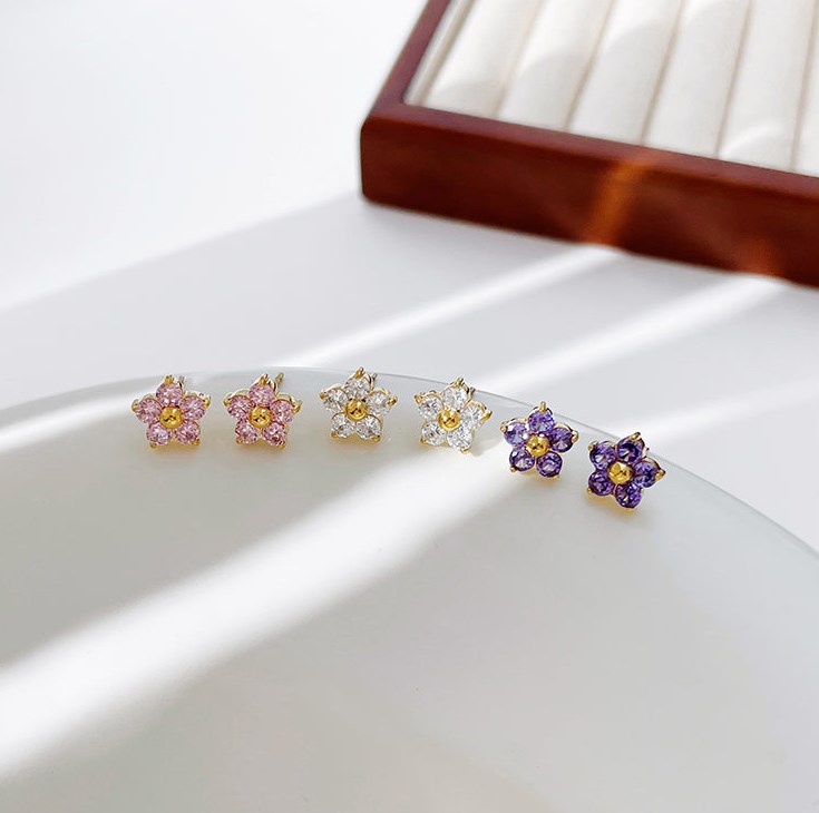 1 Pair Fairy Style Elegant Sweet Flower Plating Inlay Stainless Steel Zircon Ear Studs display picture 1