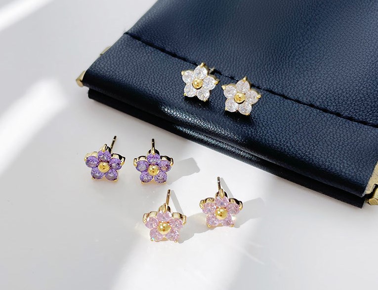 1 Pair Fairy Style Elegant Sweet Flower Plating Inlay Stainless Steel Zircon Ear Studs display picture 2