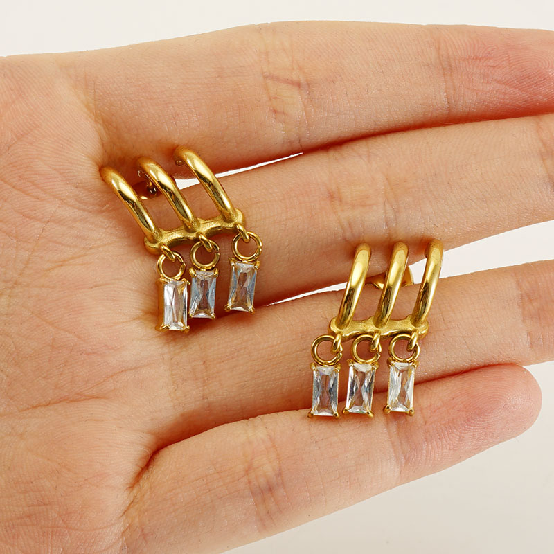1 Pair Elegant C Shape Rectangle Plating Inlay 304 Stainless Steel Zircon 18K Gold Plated Drop Earrings display picture 3