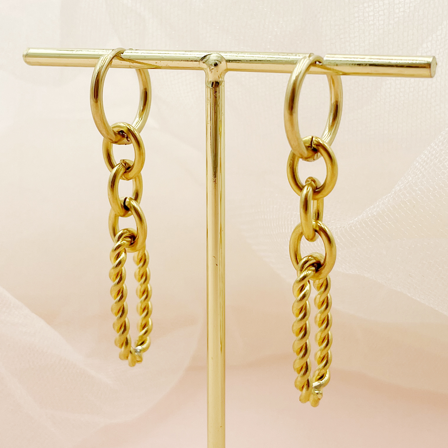 1 Pair Simple Style Solid Color Chain Plating 304 Stainless Steel Gold Plated Drop Earrings display picture 2
