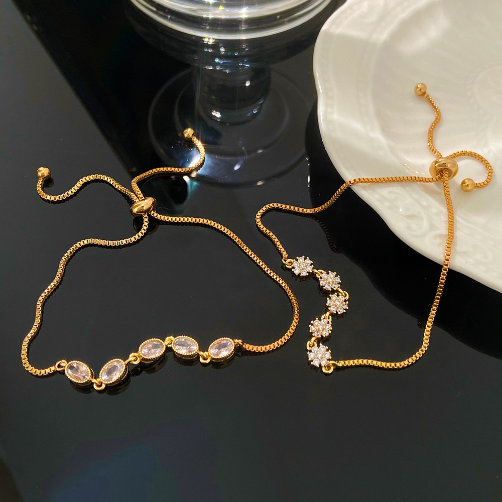 Ig Style Sweet Oval Flower Butterfly Copper 14k Gold Plated Zircon Drawstring Bracelets In Bulk display picture 6