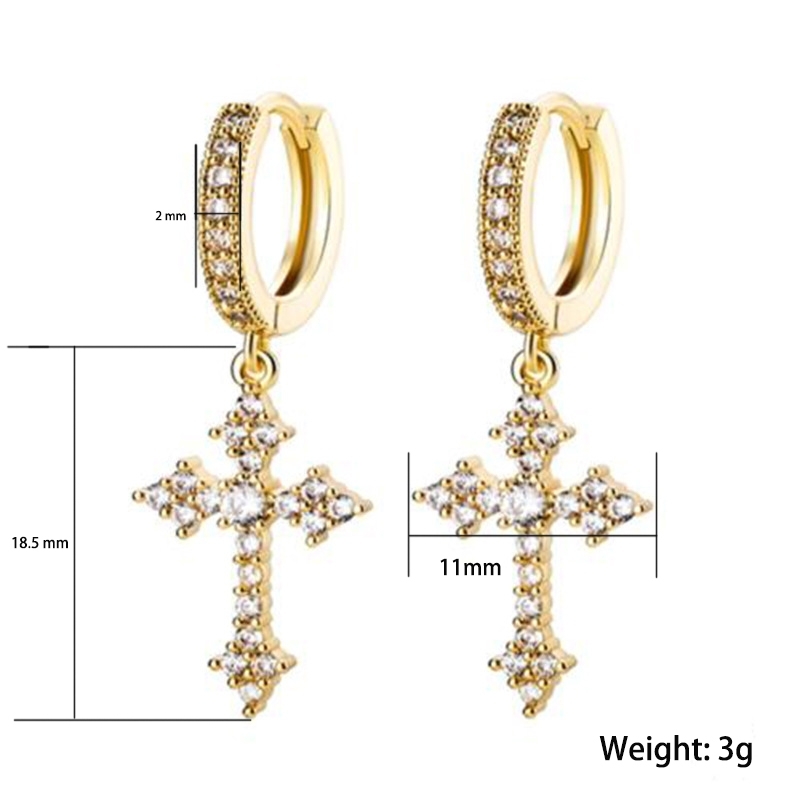 1 Pair Ig Style Cross Inlay Copper Rhinestones Gold Plated Silver Plated Drop Earrings display picture 2