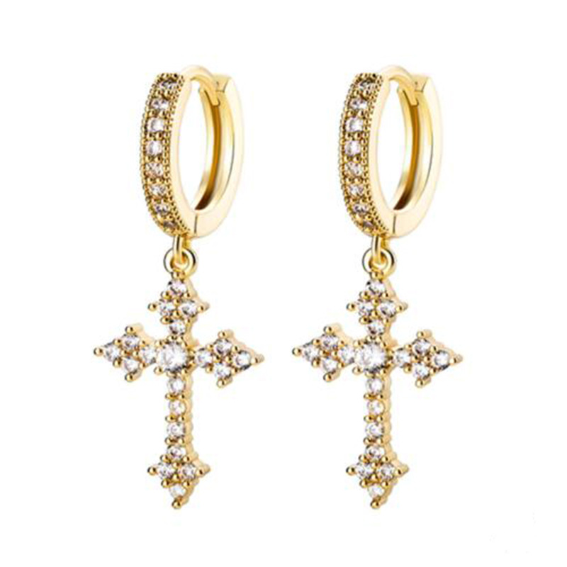 1 Pair Ig Style Cross Inlay Copper Rhinestones Gold Plated Silver Plated Drop Earrings display picture 1