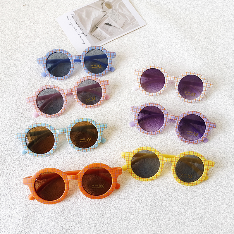 Casual Vacation Plaid Pc Resin Round Frame Full Frame Kids Sunglasses display picture 1