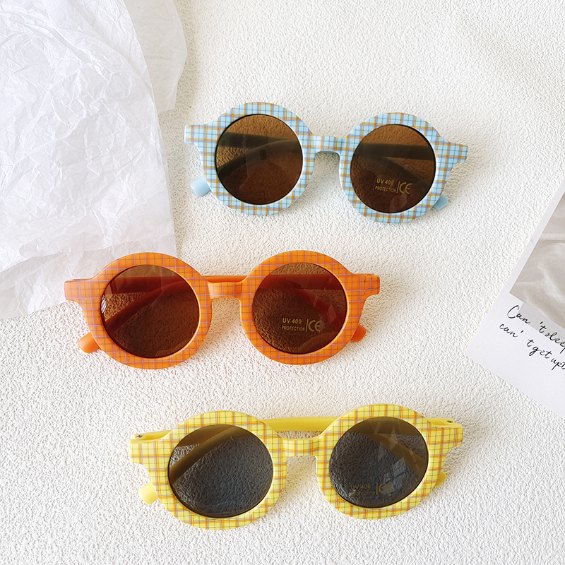 Casual Vacation Plaid Pc Resin Round Frame Full Frame Kids Sunglasses display picture 4