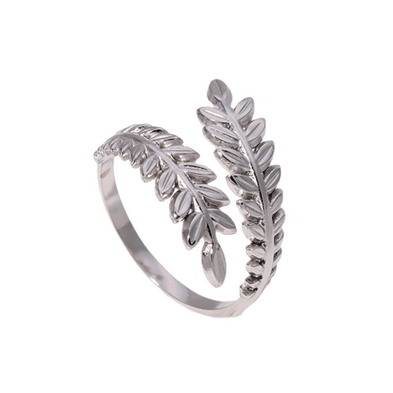Vintage Style Simple Style Leaves Stainless Steel Plating Gold Plated Silver Plated Open Ring display picture 1