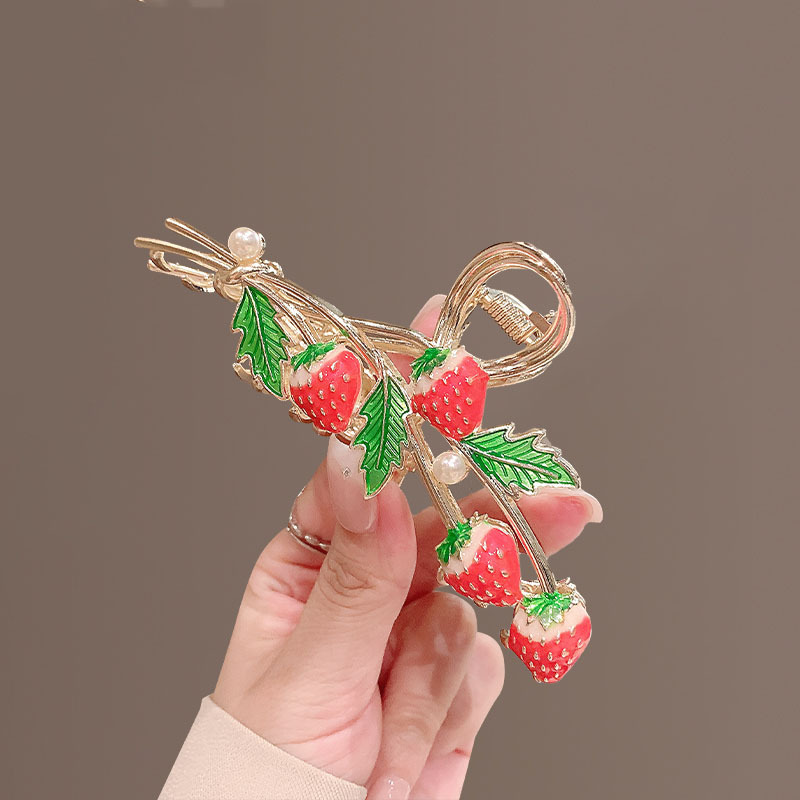 Sweet Strawberry Alloy Inlay Pearl Hair Claws display picture 2