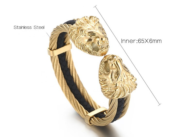 Retro Punk Animal Lion Stainless Steel 18K Gold Plated Bangle In Bulk display picture 11