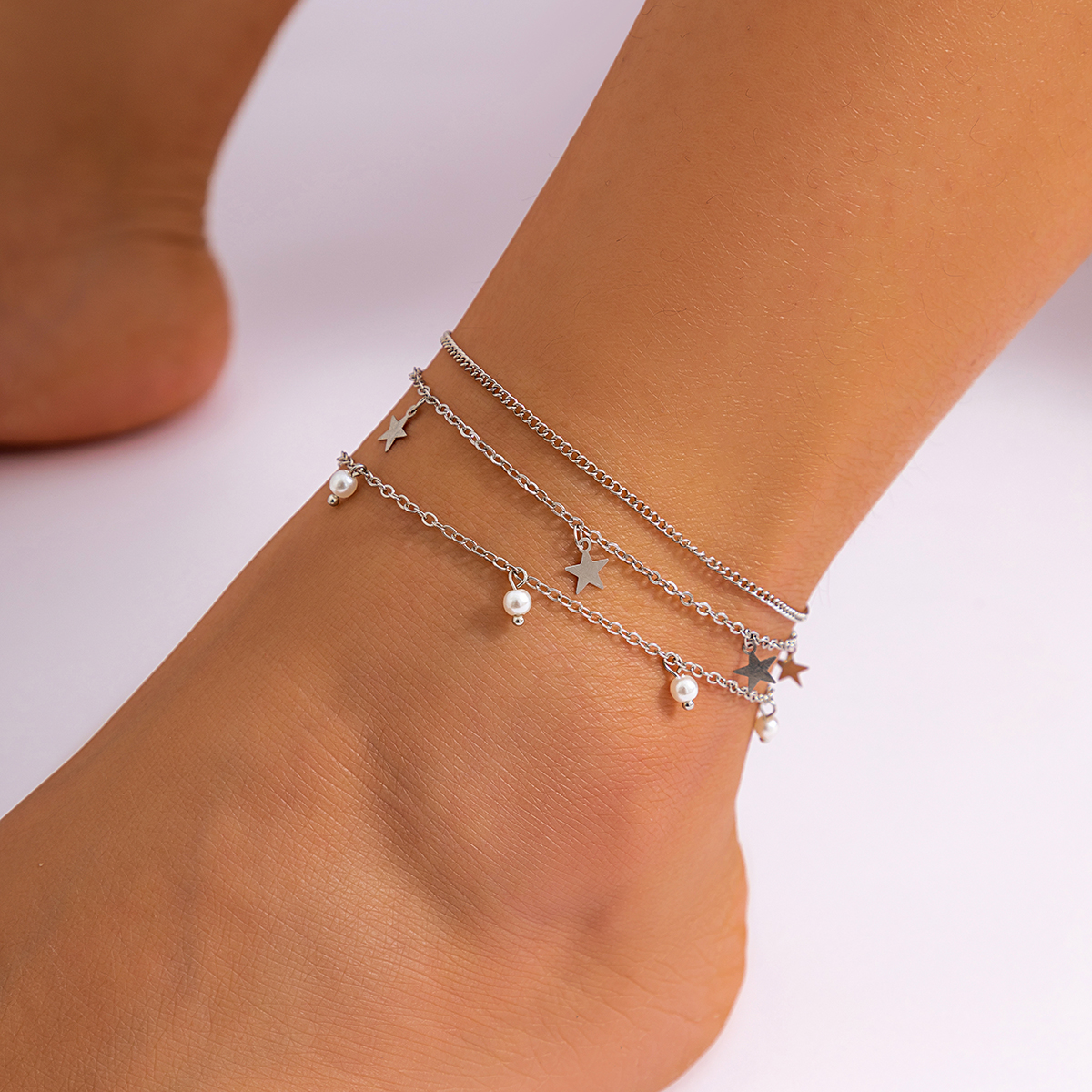 Vacation Beach Round Star Imitation Pearl Copper Women's Anklet display picture 2