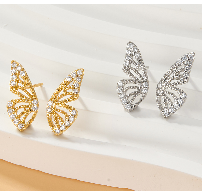 Fairy Style Butterfly Metal Plating Hollow Out Inlay Artificial Diamond 18k Gold Plated Silver Plated Women's Ear Studs display picture 2