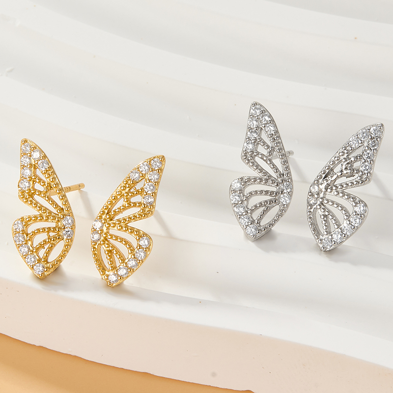 Fairy Style Butterfly Metal Plating Hollow Out Inlay Artificial Diamond 18k Gold Plated Silver Plated Women's Ear Studs display picture 3