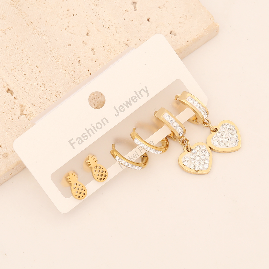 1 Set Lady Commute Letter Star Heart Shape Inlay Stainless Steel Zircon 18K Gold Plated Earrings display picture 3