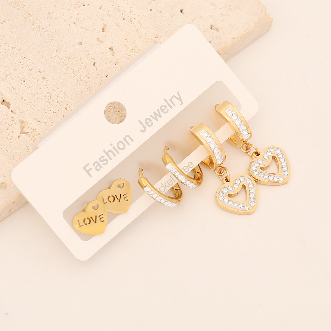 1 Set Lady Commute Letter Star Heart Shape Inlay Stainless Steel Zircon 18K Gold Plated Earrings display picture 7