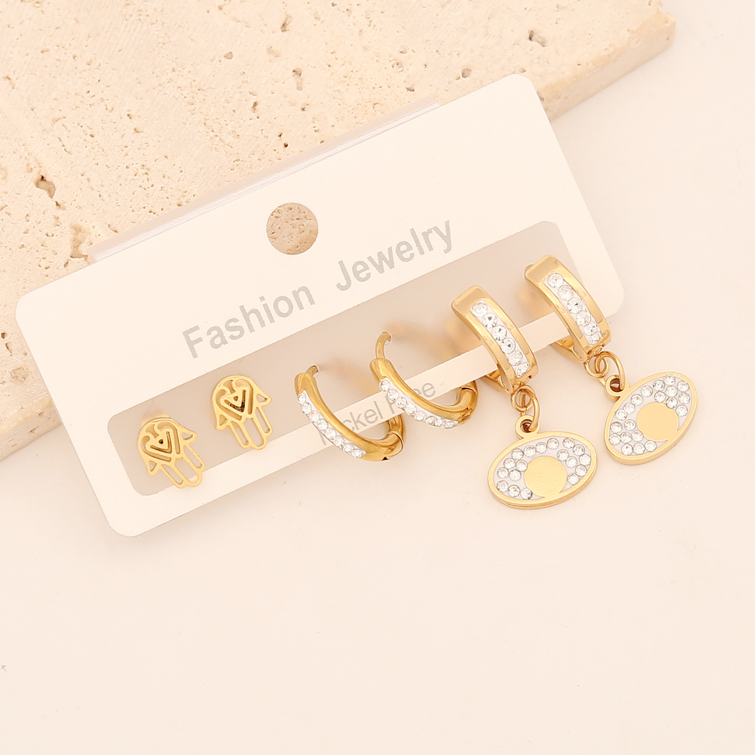 1 Set Lady Commute Letter Star Heart Shape Inlay Stainless Steel Zircon 18K Gold Plated Earrings display picture 8