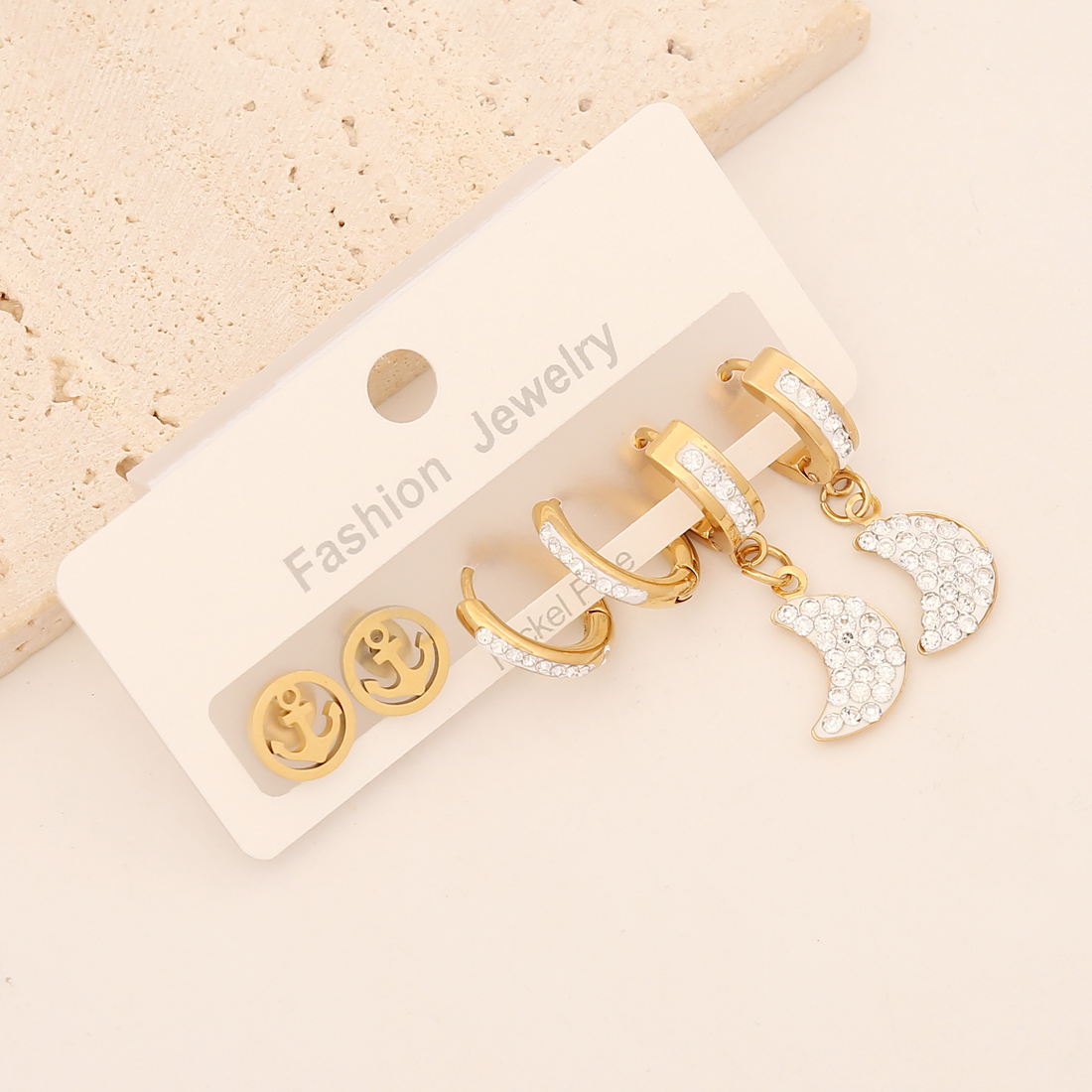 1 Set Lady Commute Letter Star Heart Shape Inlay Stainless Steel Zircon 18K Gold Plated Earrings display picture 9