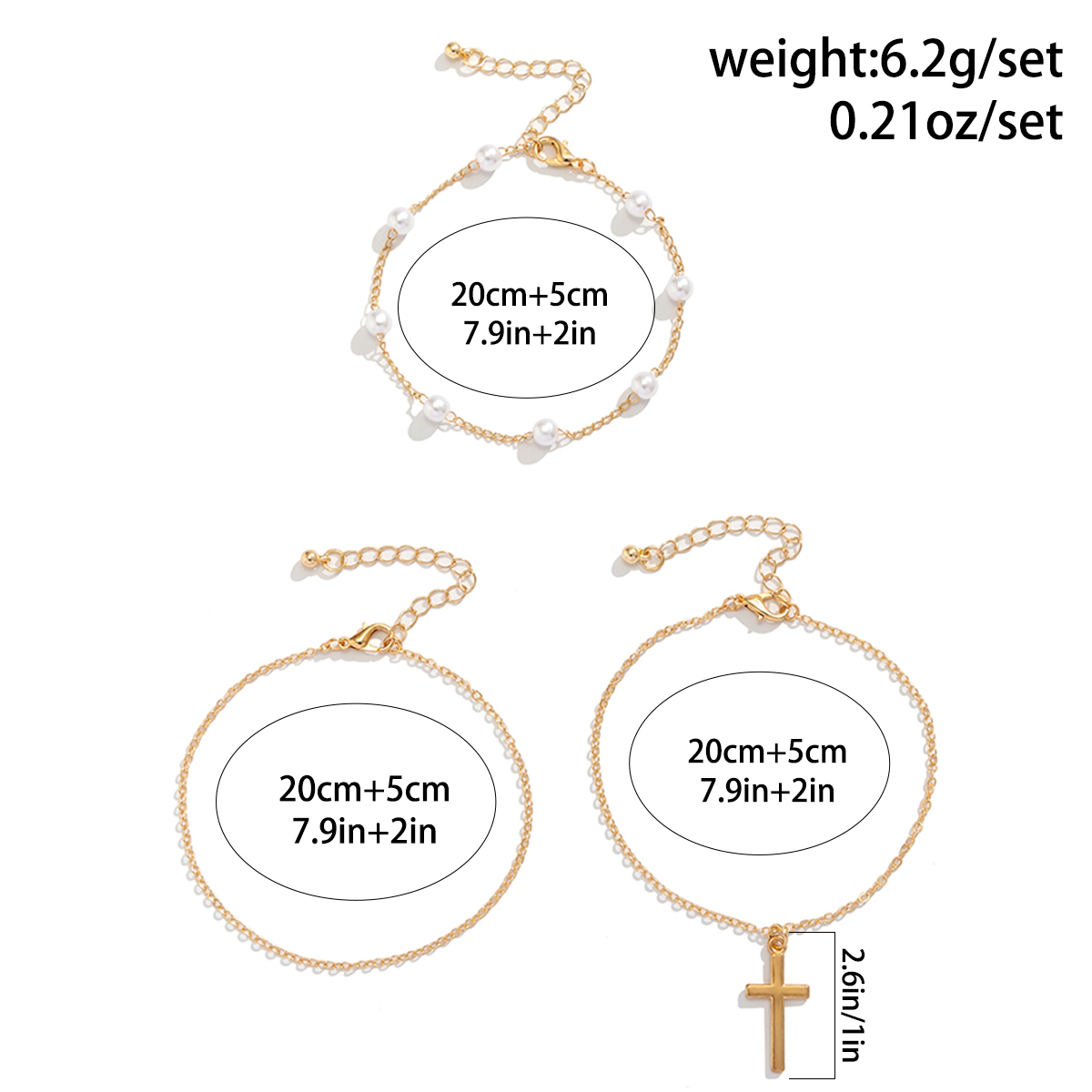 Simple Style Classic Style Commute Cross Round Imitation Pearl Alloy Copper Women's Anklet display picture 1
