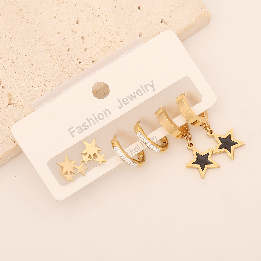 1 Set Classic Style Commute Star Moon Heart Shape Enamel Inlay Stainless Steel Zircon 18K Gold Plated Earrings display picture 6