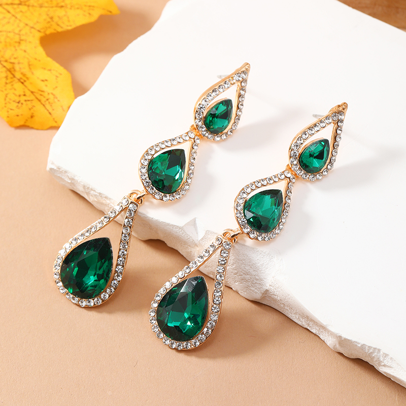 Glam Luxurious Lady Water Droplets Alloy Inlay Rhinestones Women's Drop Earrings display picture 1