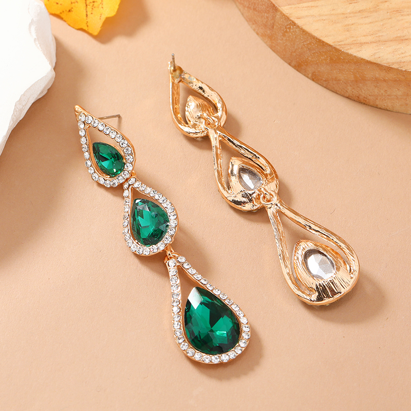 Glam Luxurious Lady Water Droplets Alloy Inlay Rhinestones Women's Drop Earrings display picture 2