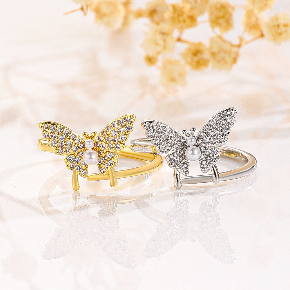 Simple Style Classic Style Butterfly Copper Plating Inlay Zircon 14k Gold Plated Open Ring display picture 2
