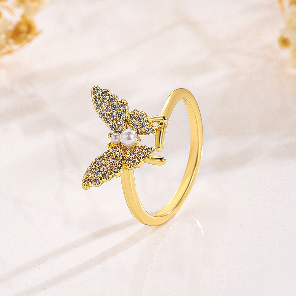 Simple Style Classic Style Butterfly Copper Plating Inlay Zircon 14k Gold Plated Open Ring display picture 5