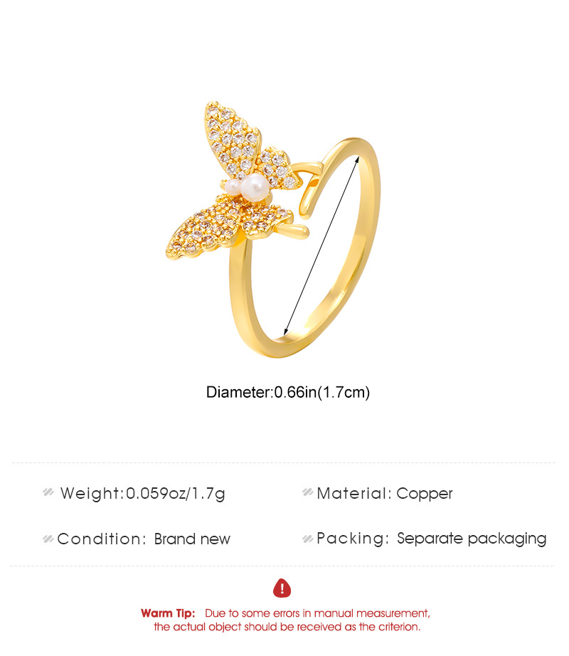 Simple Style Classic Style Butterfly Copper Plating Inlay Zircon 14k Gold Plated Open Ring display picture 1