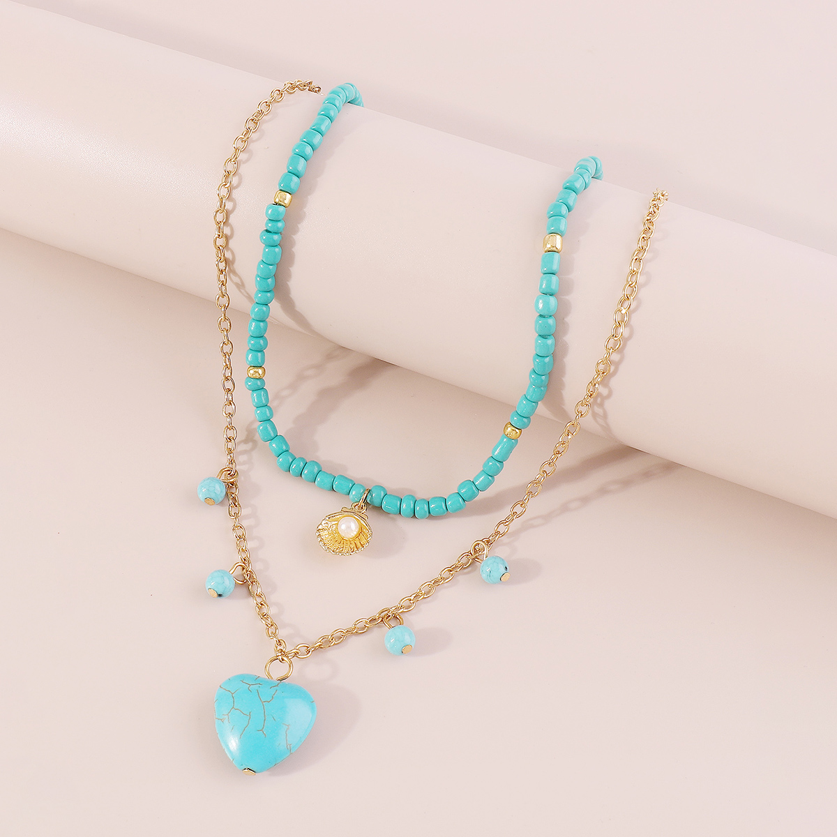 Élégant Vacances Bohémien Forme De Cœur Turquoise Perlé Incruster Collier En Couches Pendentif display picture 2