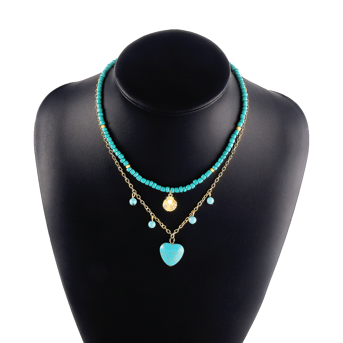 Élégant Vacances Bohémien Forme De Cœur Turquoise Perlé Incruster Collier En Couches Pendentif display picture 1