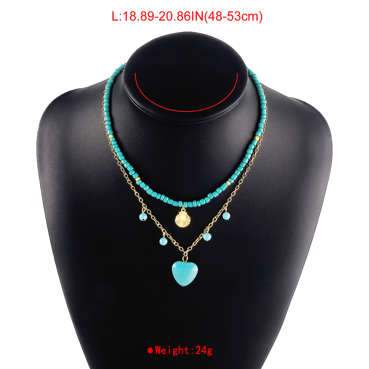 Elegant Vacation Bohemian Heart Shape Turquoise Beaded Inlay Layered Necklaces Pendant Necklace display picture 8