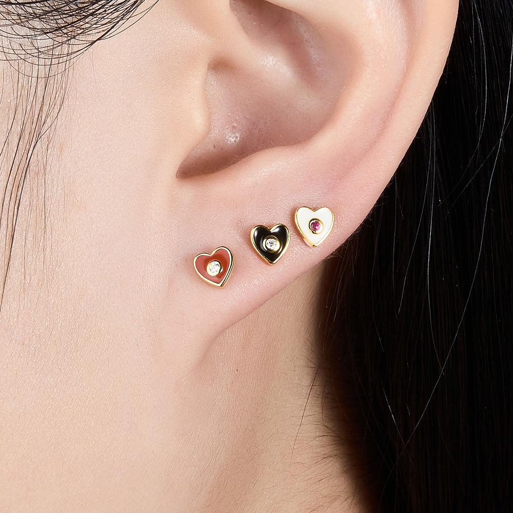 1 Pair Sweet Heart Shape Epoxy Plating Sterling Silver 18k Gold Plated Ear Studs display picture 5