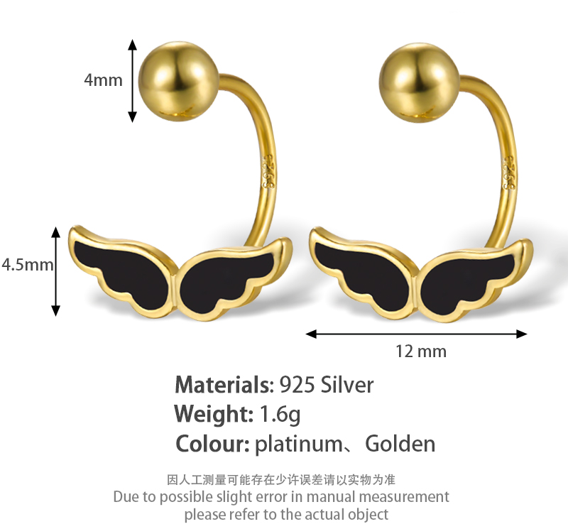 1 Pair Elegant Simple Style Wings Plating Sterling Silver 18k Gold Plated White Gold Plated Ear Studs display picture 3