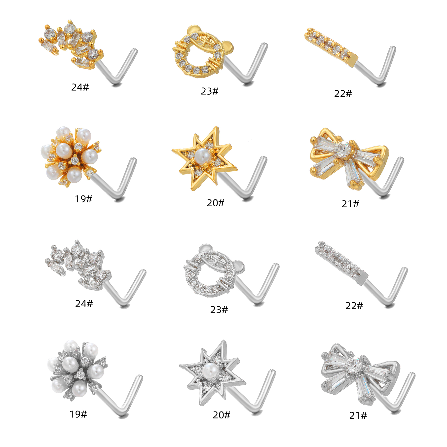 Streetwear Geometric Bow Knot Brass Plating Inlay Zircon 18k Gold Plated Nose Studs display picture 1